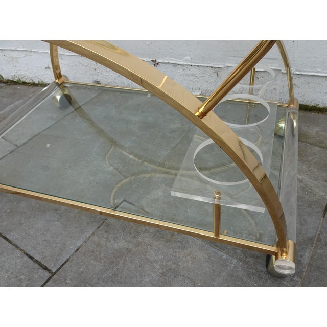 Gold Large Gilded Brass, Glass and Acrylic Glass Bar Cart, 1970s For Sale - Image 8 of 12