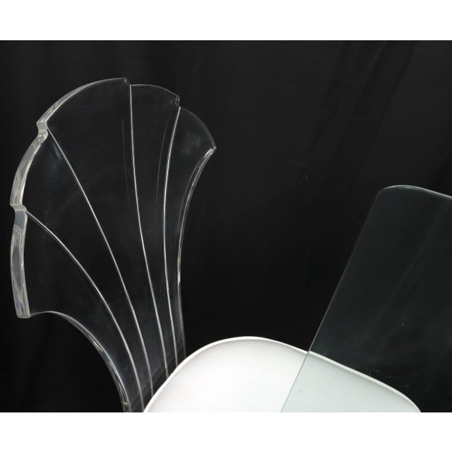 Set of 4 Lucite Dining Chairs Square Dining Table on Single Pedestal Base For Sale - Image 13 of 18