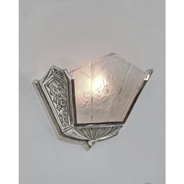 Art Deco Pair of 1930s Hanots French Art Deco Nickeled Bronze Fan Wall Sconces - 2 Pairs Available For Sale - Image 3 of 13