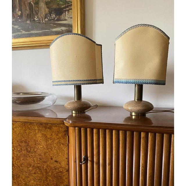 Stone Hollywood Regency Pink Granite and Brass Table Lamps, Italy, 1970s, Set of 2 For Sale - Image 7 of 18