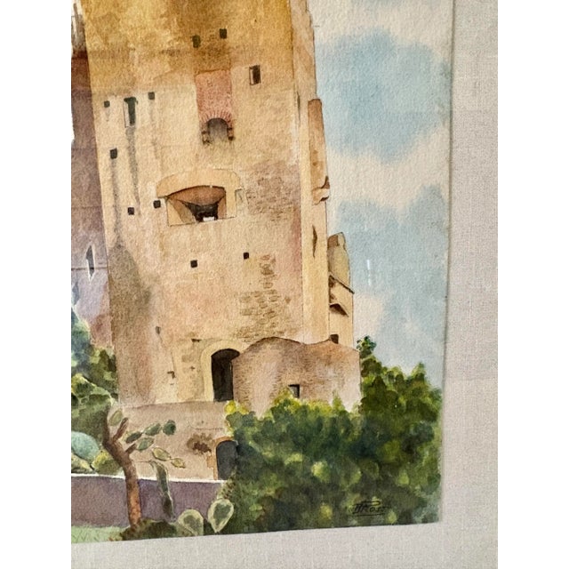 Mid 20th Century Mid 20th Century Framed French Watercolor Painting of Roquebrune a-M Le Chateau For Sale - Image 5 of 12