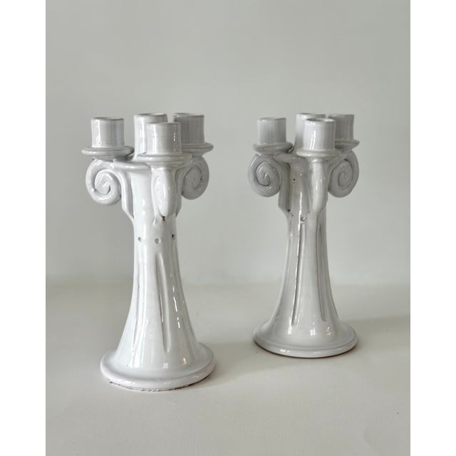 Pair of Italian Glazed Terra Cotta Candelabras by Fratelli Coli For Sale - Image 4 of 11