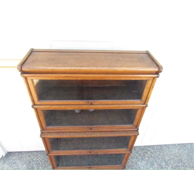 1900 - 1909 Antique English Oak Stacking Lawyers Bookcase For Sale - Image 5 of 18