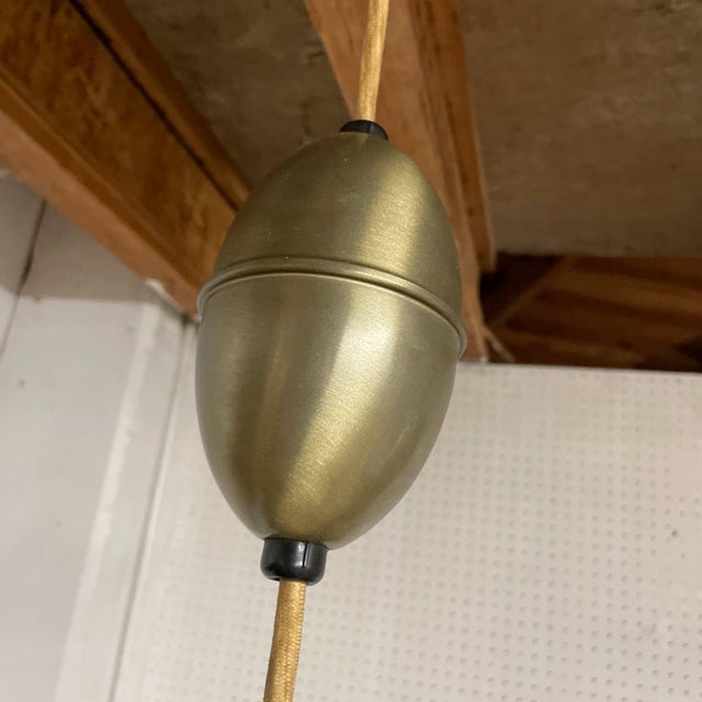 1950s Vintage MCM 18" Brass Pull-Down Saucer Pendant Light For Sale - Image 5 of 6