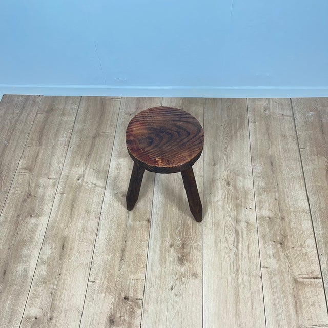 Small Brutalist Tripod Stool in Wood, 1950s For Sale - Image 6 of 11