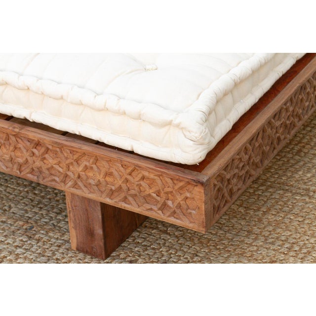 Wood Reclaimed Wood Modern Moroccan Carved Low Sofa For Sale - Image 7 of 14