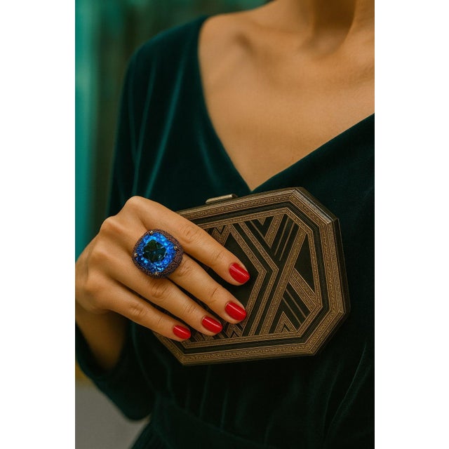 Bochic “Orient” Vintage London Blue Topaz & Orange Sapphire Ring, 18K Gold & Silver For Sale - Image 13 of 15
