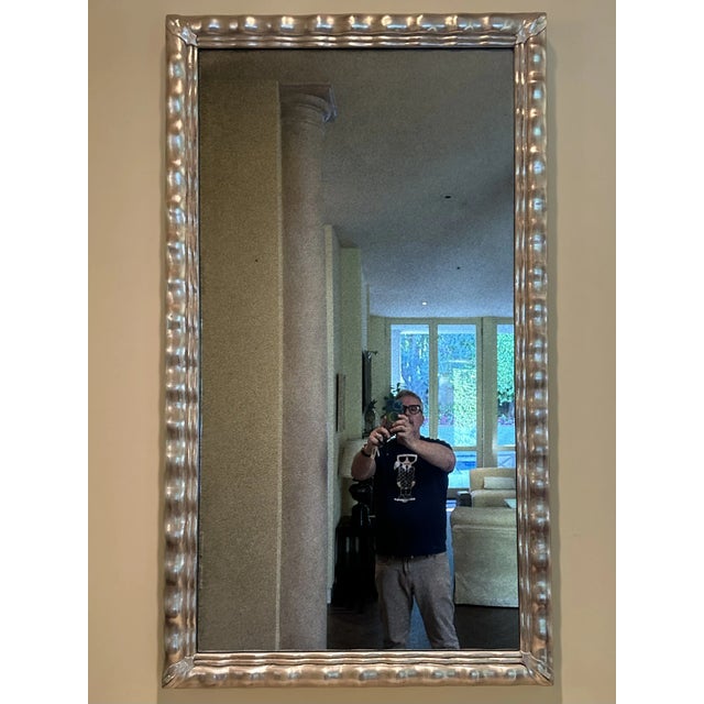 Art Deco Huge Art Deco Style Jerry Solomon Silver Giltwood Mirror For Sale - Image 3 of 4