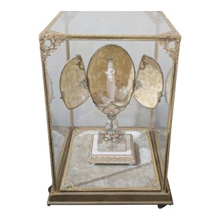 Fabergé-Style Vintage Devotional Goose Egg With Madonna & Child in Glass Display Case For Sale