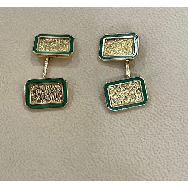 Modern Emerald Cut Shape Green Enamel Cufflinks in 18 Karat Yellow Gold 13 Gm, Men's For Sale - Image 3 of 8