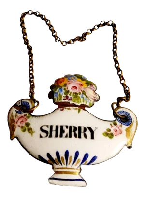 19th Century French Copper and Enamel Decanter Tag for Sherry