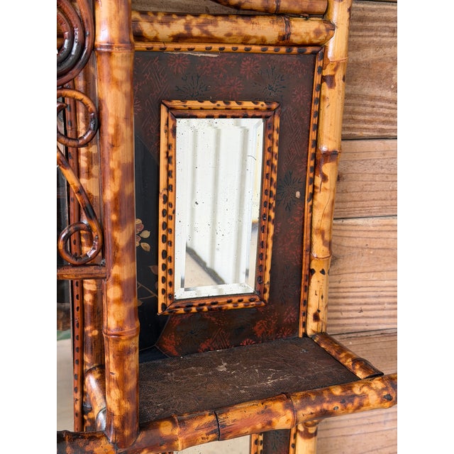 Late 19th Century Late 19th Century English Aesthetic Movement Bamboo Étagère Mirror With Japanned Panels and Shelves For Sale - Image 5 of 12