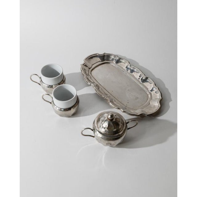 Vintage Silver Plated Coffee Set with Two Espresso Cups with Ceramic Inlays, 1960s For Sale - Image 10 of 13