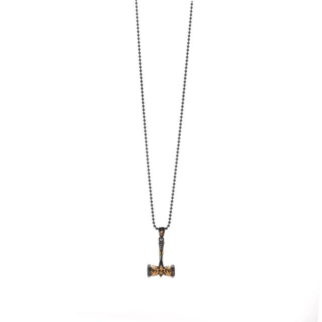 Contemporary Sterling Silver & Gold Hammer Pendant Necklace For Sale - Image 3 of 9