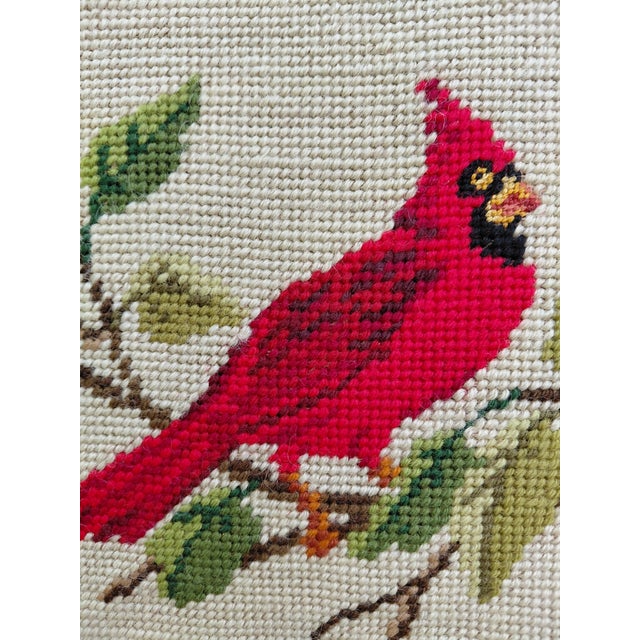 Traditional 1960s Red Cardinal Bird Framed Needlepoint For Sale - Image 3 of 9