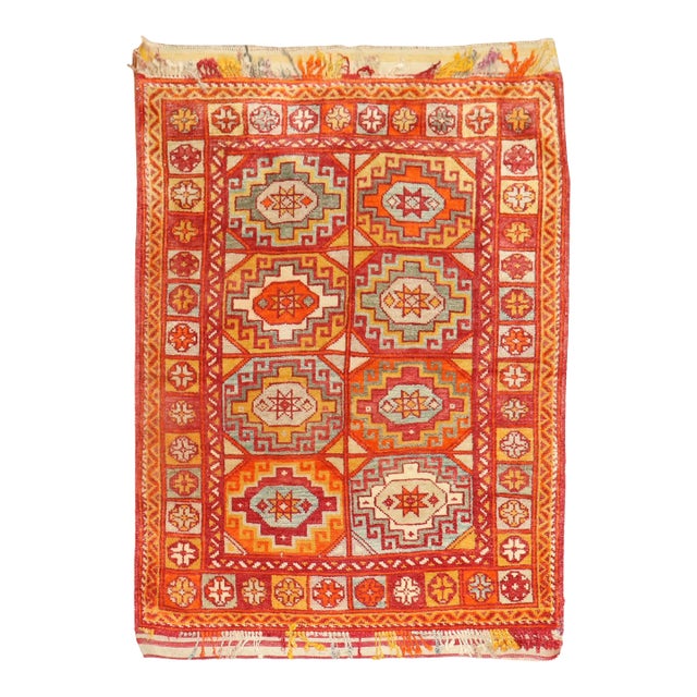 Bright Orange Antique Turkish Bergama Rug - 3'6" x 4'4" For Sale
