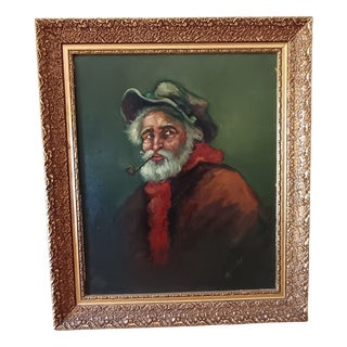 IM Artes, Man Smoking a Pipe, 1980s, Oil on Canvas, Framed For Sale