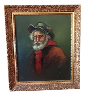 IM Artes, Man Smoking a Pipe, 1980s, Oil on Canvas, Framed