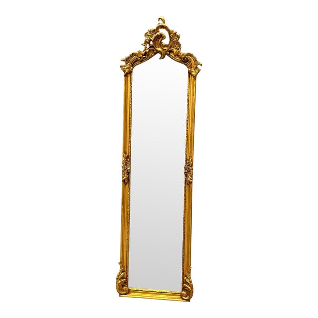French Style Gold Floor Mirror – Refinished in Luxurious Gold Leaf For Sale