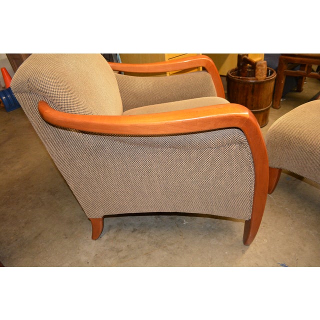 Restoration Hardware Picasso Arm Chair & Ottoman Tan/Black Checkered Upholstery For Sale - Image 6 of 18