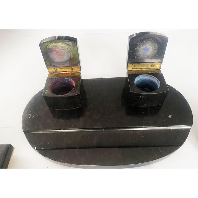 Art Déco Office Desk Set in Black Marble, 1930s, Set of 7 For Sale - Image 18 of 18