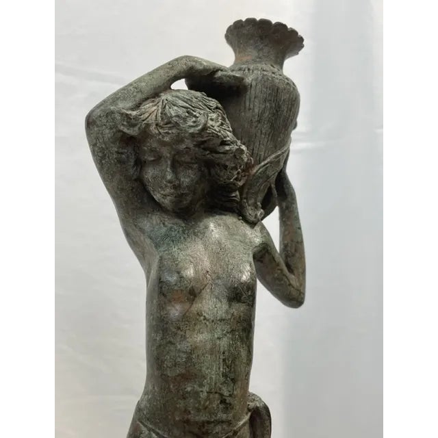 Metal Nymphs Carrying Urns, Boy and Girl Statues, a Pair For Sale - Image 7 of 13