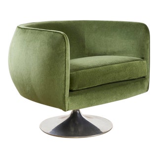 Green Velvet Swivel Chair on Pedestal Base by Joe D’Urso for Knoll