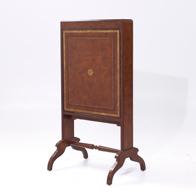 Mid-Century Modern Maitland Smith Leather Fold Out Secretary Desk For Sale - Image 3 of 10