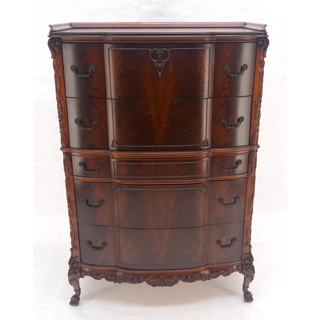 Tall Carved Mahogany Chinese Chippendale Style Bow Front High Chest Dresser For Sale - Image 11 of 18