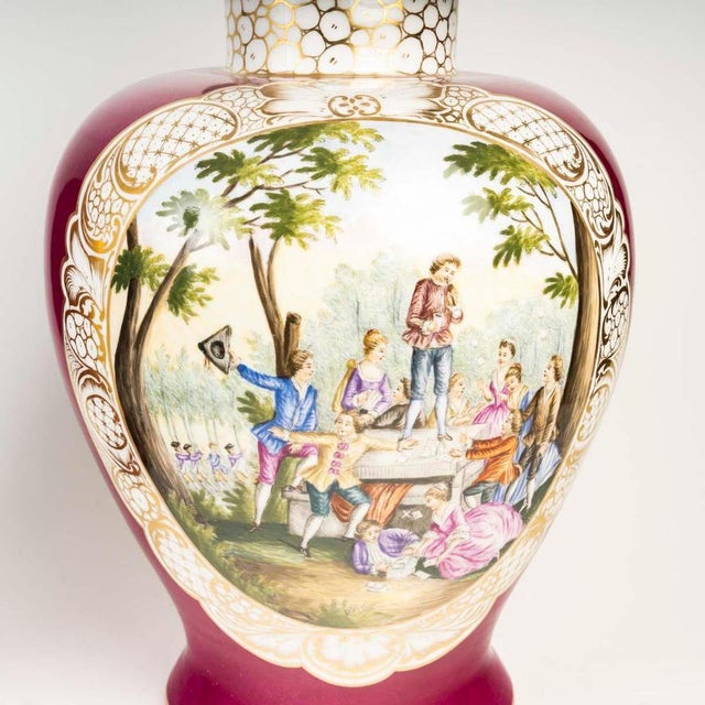 19th Century Napoleon III Porcelain Covered Vases, Set of 2 For Sale - Image 4 of 8