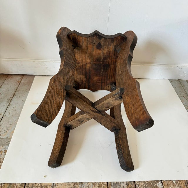 Brown Vintage Arts & Crafts Plant Stand Petite Oak Side Table For Sale - Image 8 of 9