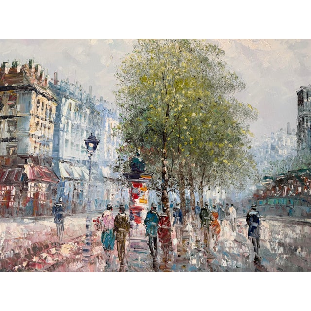 Vintage Caroline Burnett Impressionist Parisian Street Scene Oil on Canvas Painting, Unframed For Sale - Image 9 of 11