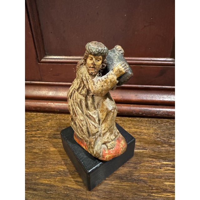 19th Century Santos Sculpture- Christ Bearing the Cross on Stand- Terracotta For Sale In Pittsburgh - Image 6 of 10