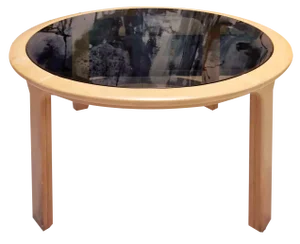 Vintage Round Table in Beige Leather and Amber Glass by Luigi Massoni, 1970s