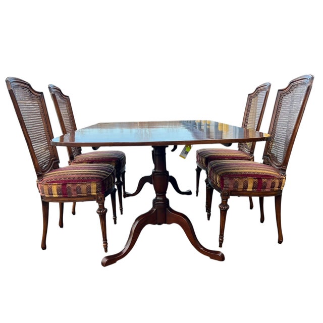 Traditional Classic Vintage Dining Table and Four Cane-Back Chairs For Sale - Image 3 of 9