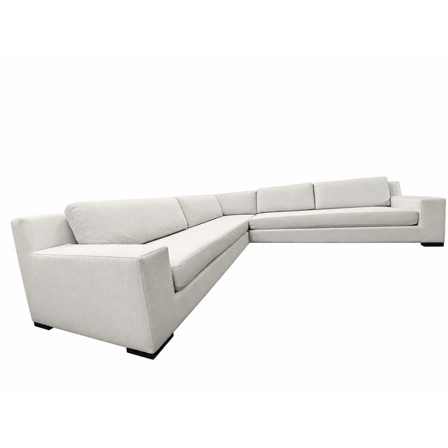 Restoration Hardware Rh Modena Track Arm Left-Arm Bench-Cushion L-Sectional – Perennials Performance Textured Linen Weave in Mist For Sale - Image 4 of 18
