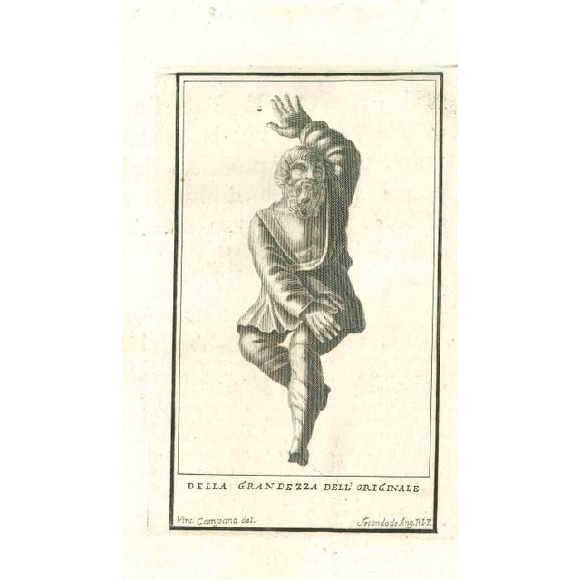 Ancient roman statues, from the series "antiquities of herculaneum", is an original etching on paper realized from a...