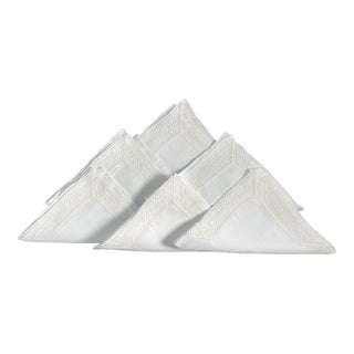 Vintage White Linen Cocktail Napkins- Set of 6 For Sale