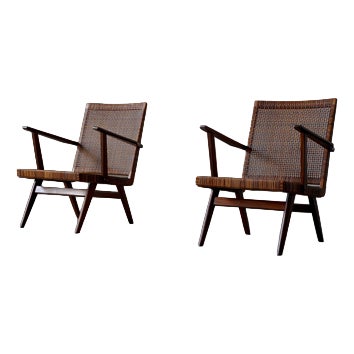 Dutch Teak and Webbing Chairs, 1950s, Set of 2 For Sale