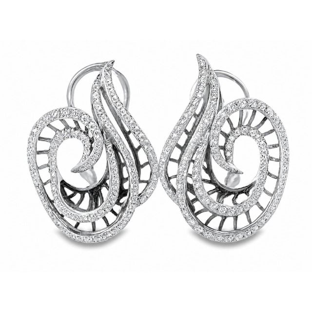 Mid 20th Century 18k White Gold Italian Designer Odelia Diamond Swirl French Clip Earrings, Pair For Sale - Image 4 of 4
