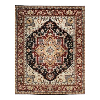 8x10 Blue Hand-Knotted Wool Octagonal Medallion Geometric Modern Carpet Rug For Sale