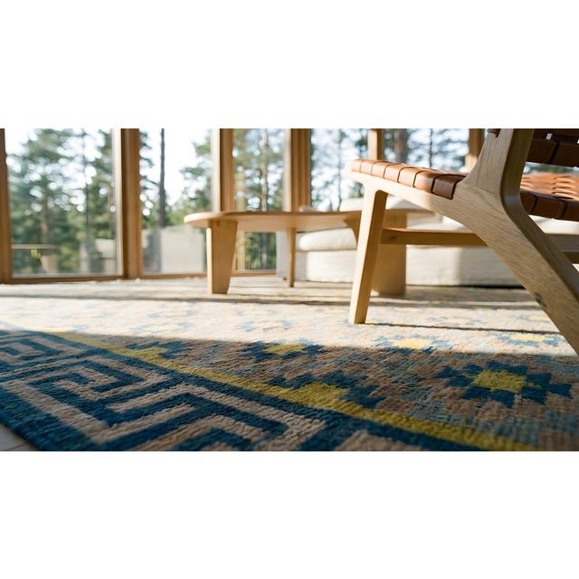 Yellow 1930s Indian Cotton Dhurrie Carpet ( 7' x 11'6" - 213 x 351 ) For Sale - Image 8 of 10