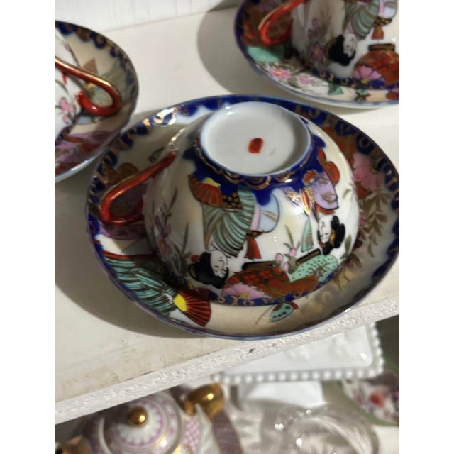 1900 - 1909 Antique Kutani Geisha Girl Tea Set, Rare, Thick Paint, 22kt Gold Trim, Marked For Sale - Image 5 of 6