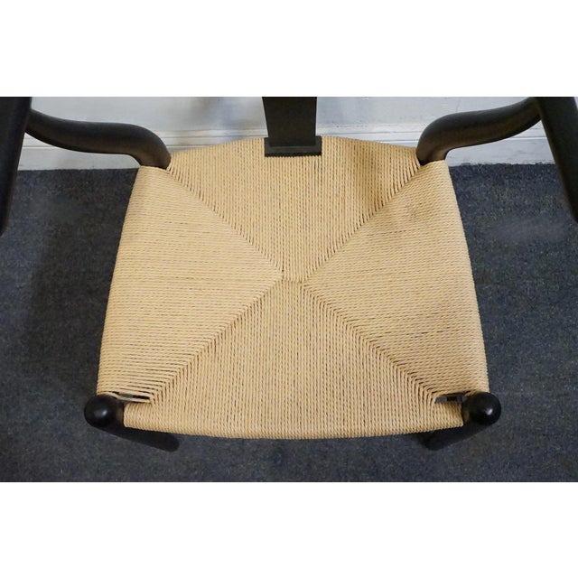 Black Four Hands Grass Roots Collection Solid Teak Wishbone Back Dining Arm Chair W. Rush Seat For Sale - Image 8 of 10