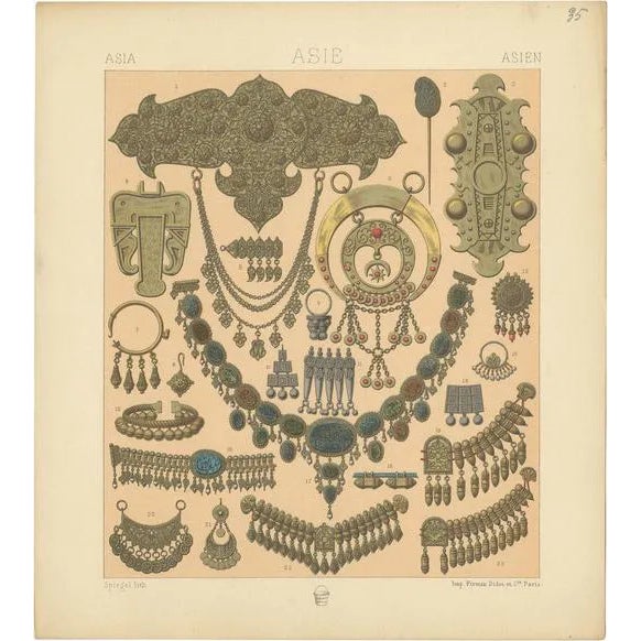 Racinet, Asian Jewelry, 1880, Paper For Sale