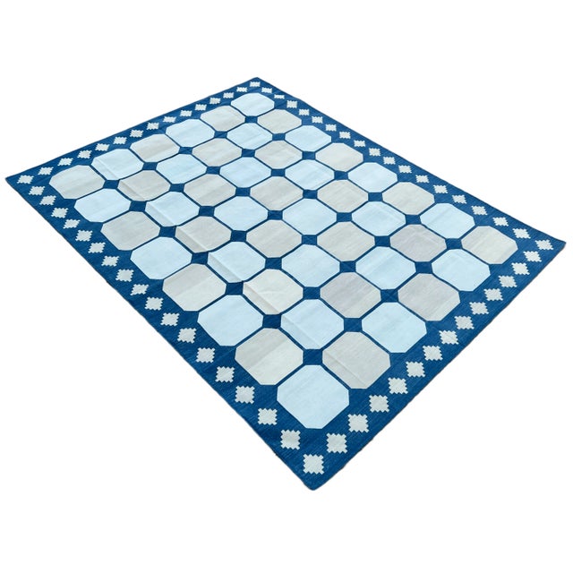 Not Yet Made - Made To Order Handmade Cotton Area Rug Vegetable Dyed Sky Blue and Light Beige Vista Dhurrie-6'x9' For Sale - Image 11 of 11