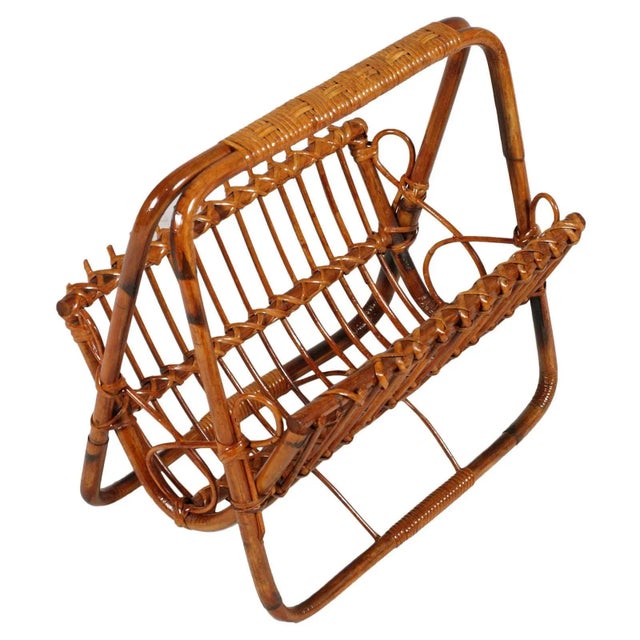 1960s Mid-Century Bamboo & Rattan Magazine Rack For Sale - Image 5 of 5