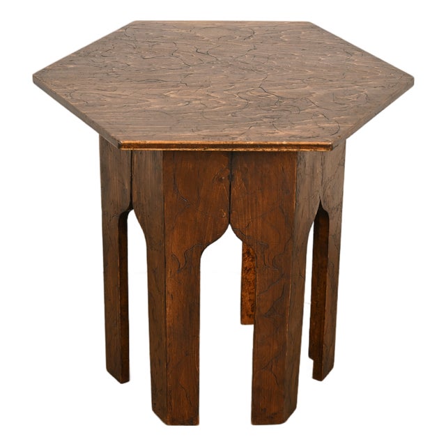 Stickley Brothers Style Antique Mission Arts & Crafts Pyrography Tabouret Side Table, Circa 1910 For Sale