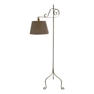 Late 19th Century Victorian Cottage Wrought Iron Floor Lamp, Black Painted Over in White, ca.1890-1930 With Shade For Sale