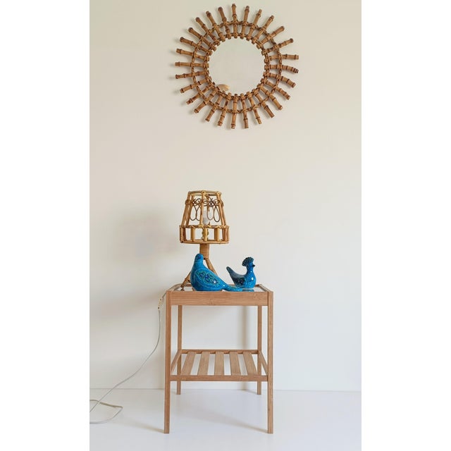 Handmade bamboo and rattan table lamp, crafted in Spain circa 1960s, in the manner of Louis Sognot, Franco Albini, or...